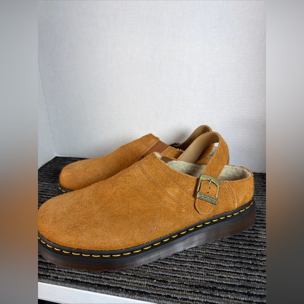 Dr Martens Isham Faux Shearling Long Napped Suede Slingback Mules-men 13 Wmn 12 - Picture 4 of 10